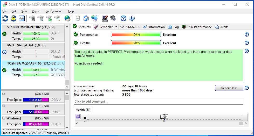 Toshiba 1TB laptop hard drive