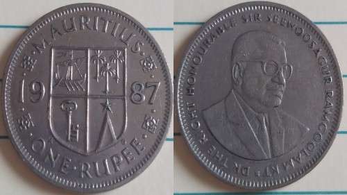 1987 - Mauritius - One Rupee - Sir Seewoosasagur Ramgoolam - Demonetised No -Copper-Nickel