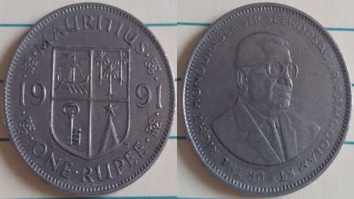 1991 - Mauritius - One Rupee - Sir Seewoosasagur Ramgoolam - Demonetised No -Copper-Nickel