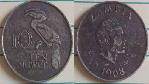 1968 - Zambia - 10 Ngwee - Kenneth Kaunda - Demonetised Yes -Nickel Brass
