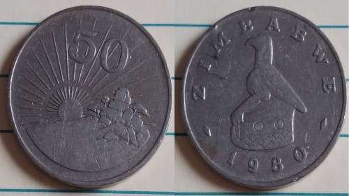1980 - Zimbabwe - 50 - Radiant sun rising - Demonetised Yes -Copper-Nickel