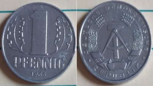 1963 - DDR - 1 Pfennig - State Emblem - Demonetised Jul 1991 -Aluminium