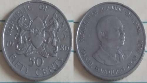1980 - Kenya - 50 cents - Daniel Toroitich Arap Moi - Demonetised No -Copper-nickel