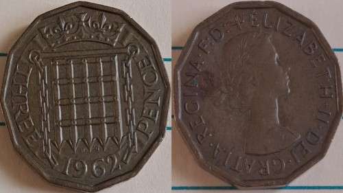 1962 -  UK - 3 Pence - ER II -  Nickel Brass - Demonetised - Aug 1971