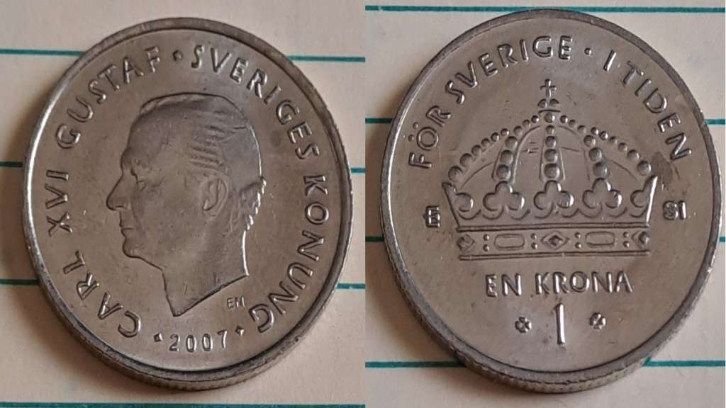 2003 - Sweden  -  AU/UNC - 1 KR - Royal crown of Sweden - Demonetised Jun 2017 - Copper-nickel