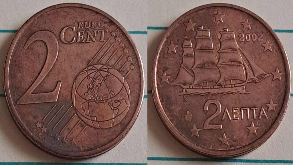 2002 - Greece - 2 Euro Cent - A corvette,  - Demonetised - No - Copper plated steel