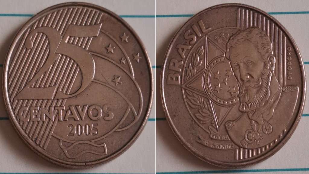 2005 - Brazil - 25 - Manuel Deodoro da Fonseca  - Demonetised - No - Bronze plated steel