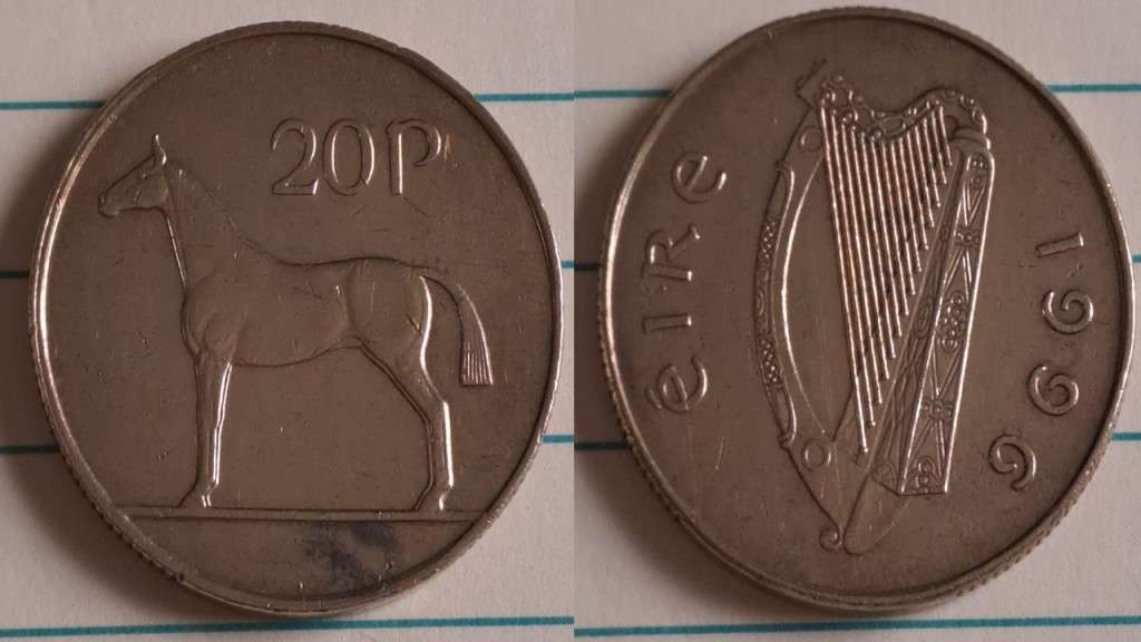 1996 - Ireland - 20 - Irish hunting horse - Demonetised Feb 2002 - Nickel brass