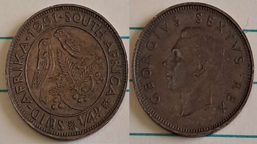 1951 -  SA -  ¼ Penny - George VI -  Demonetised - March 1961 -  Bronze
