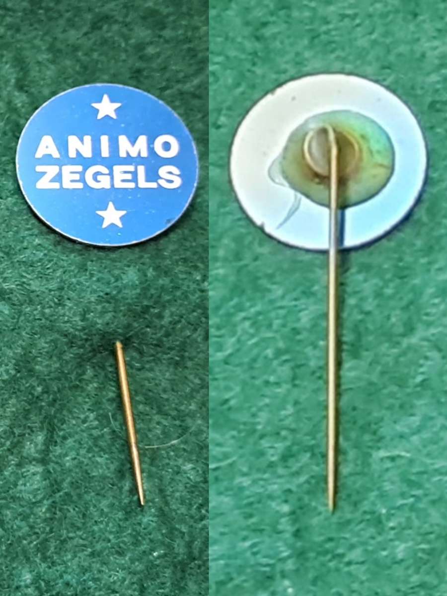 Pin: Vintage Dutch Advertising  - `Animo Zegels` -  Blue
