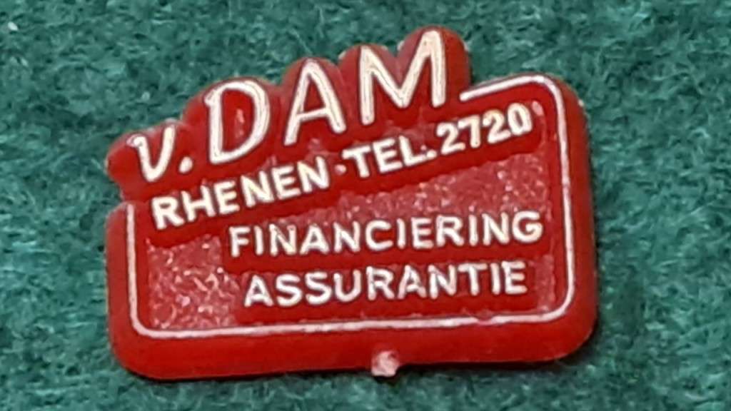 Pin: Vintage Dutch Advertising  - `v. Dam Financiering Assurantie Rhenen Tel: 2120`