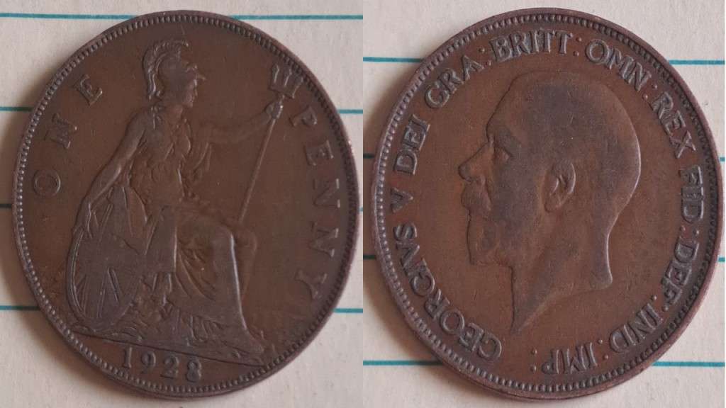 1928 -  UK -  One Penny - King George V - Bronze -  Demonetised Aug 1971