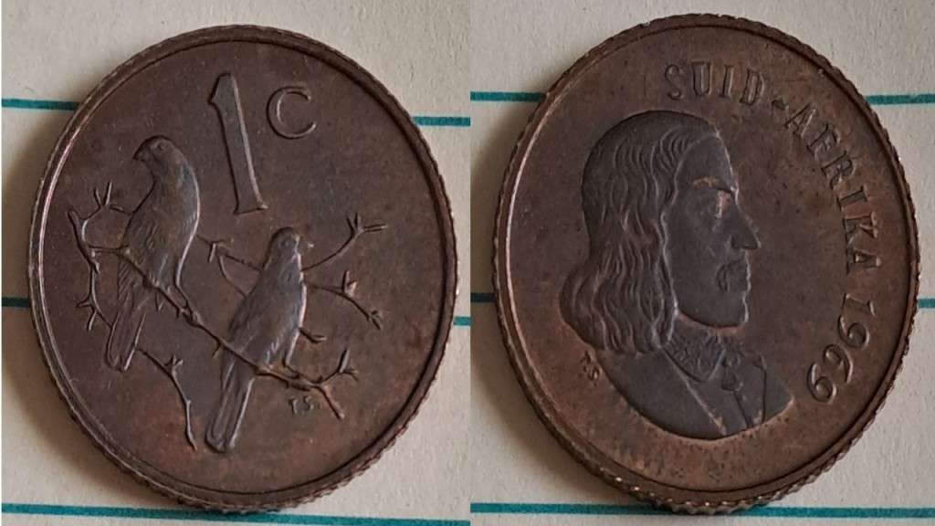 1969 - SA -  1 - AU/NC - Jan van Riebeek/Two Cape sparrows - Afrikaans - Bronze