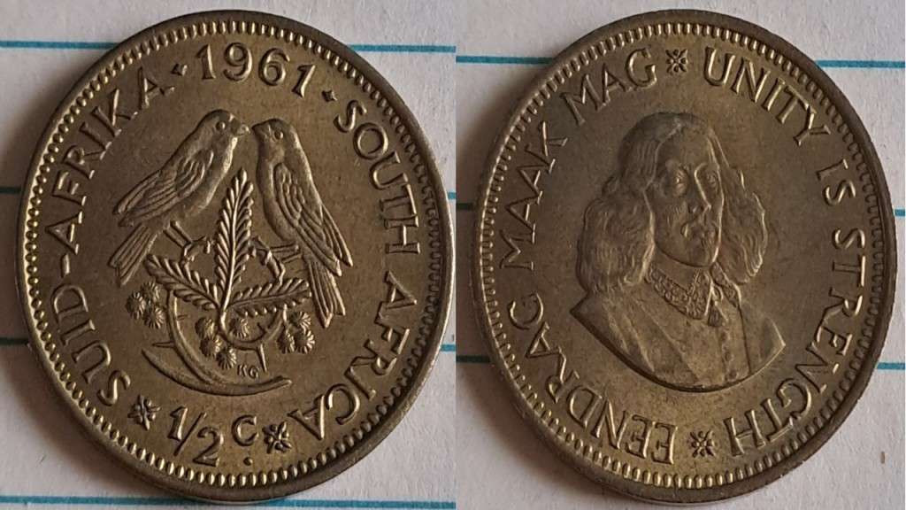 1961 - SA -  ½ - AU/NC- Jan van Riebeeck/`Eendrag maak mag -  Unity is strength` - Brass