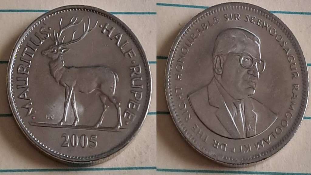 2005 - Mauritius -  Half  Rupee  - AU/NC - Sir Seewoosagur Ramgoolam -  Demonetised - No - Nickel pl