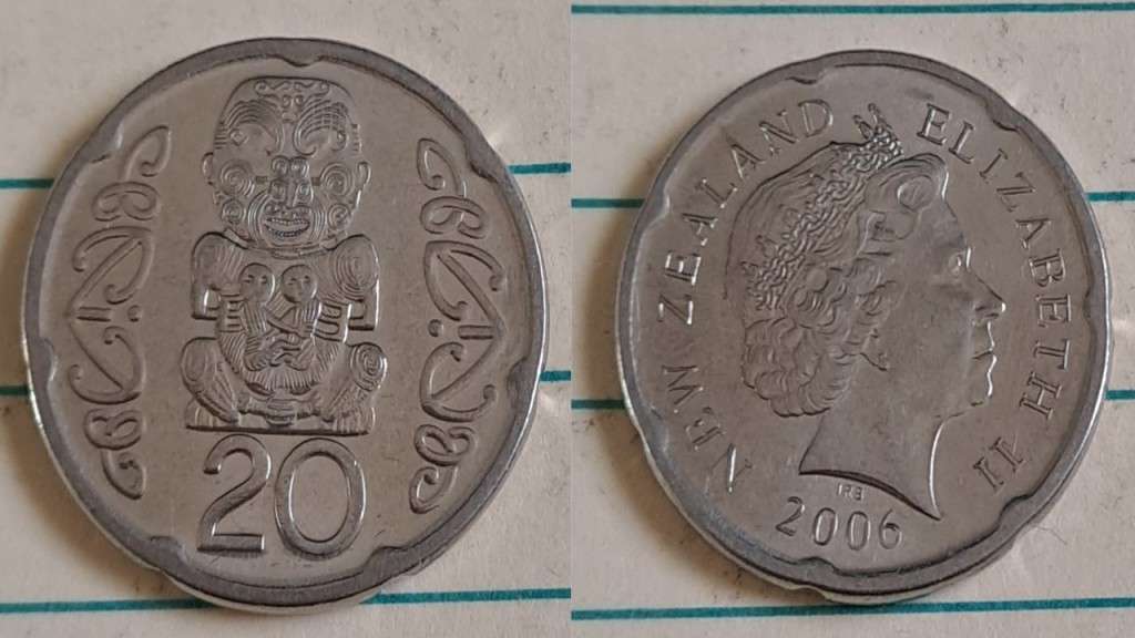 `2006 - New Zealand - 20 -AU/NC - Maori carving depicting Pukaki - Demonetised - No  - Nickel plate