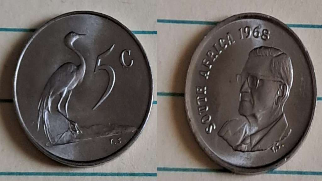 1968 - SA -  5c - AU/NC- Circulating commemorative coin: The end of Charles Robberts Swart`s preside