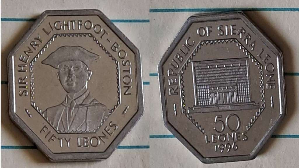 1996 - Sierra Leone -  50 Leones - AU/NC - Sir Henry Lightfoot Boston - Demonetised Jan 2024 - Nicke