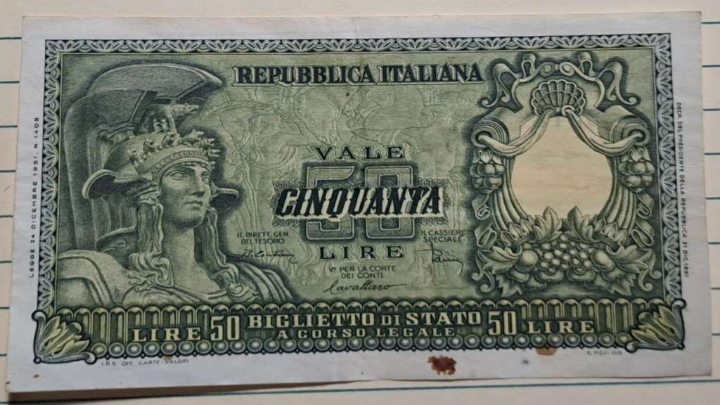 1951 - Italy - 50 Lire - Demonetised - Oct 1957 - 3511 020416