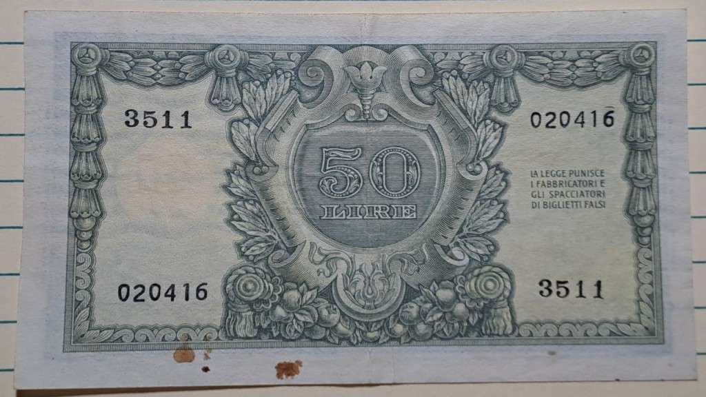 1951 - Italy - 50 Lire - Demonetised - Oct 1957 - 3511 020416