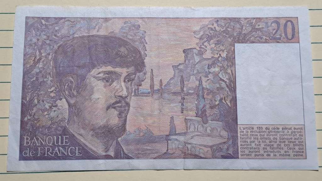 1987 - France  - 20 Francs -  Demonetised - Feb 2012 -  E.019 0454290577