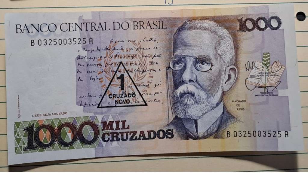 1989 - Brazil - AU-UNC - 1000 Mil Cruzeiros/1 Cruzados Novo overprinted- Demonetised - Mar  1990 -