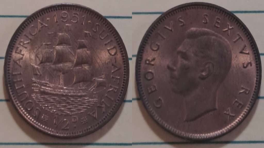 1951 - RSA  - 1/2 Penny -  AU/UNC - Demonetised - March 1961 - Bronze