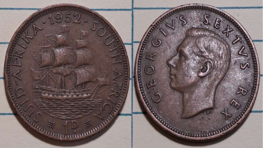 1952 - South Africa - 1 Penny - George VI -  Demonetised - March  1961 - Bronze