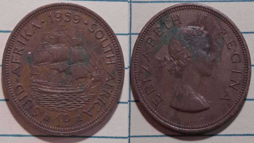 1959 - South Africa - 1 Penny - Elizabeth II -  Demonetised - March  1961 - Bronze