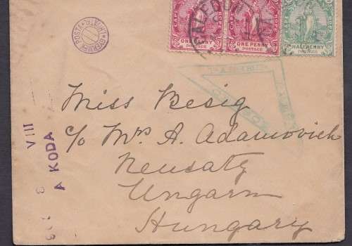 Rare-CENSOR Cover Sent From Caledon,COGH  24.03.1902 to Hungary+German POSTA I. HIVATAL Cancellation