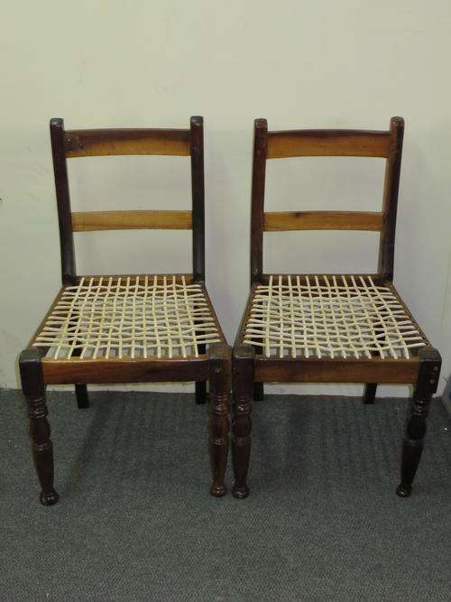 PAIR OF 19th C. Cape Stinkwood Riempie Side Chairs***RARE PIECES***