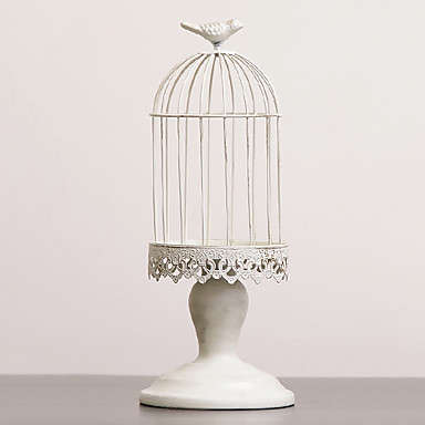 Antique Style Birdcage Type White Metal Candle Holder
