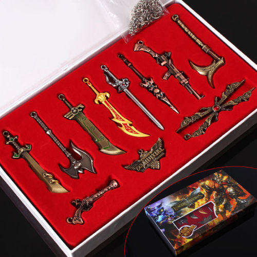 11PCS LOL League Of Legends Badge Weapon Keychain Toy Collections Hang Pendant