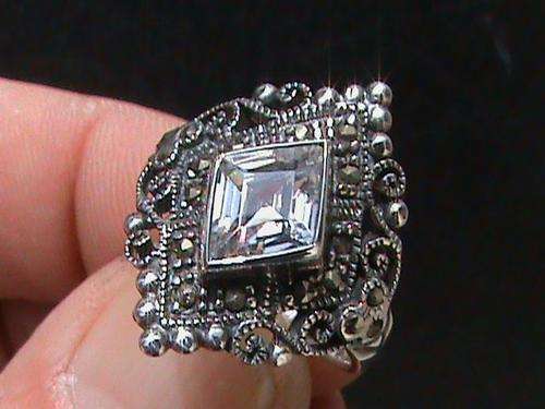 MARCAZITE AND CUBIC ZIRCONIA RING IN STERLING SILVER....SIZE P