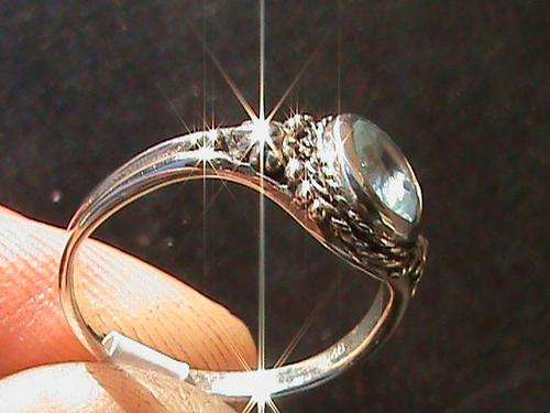 BLUE CUBIC ZIRCONIA RING IN STERLING SILVER. SIZE L 1/2