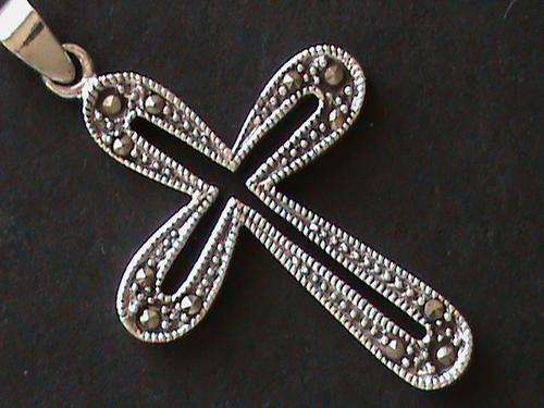 SOLID STERLING SILVER MARCAZITE CROSS PENDANT