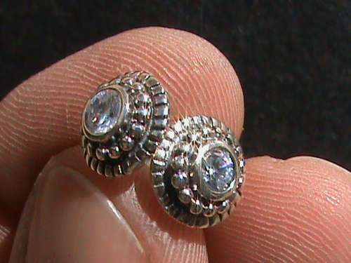 SOLID STERLING SILVER STUD EARRINGS.  WHITE CZ STONE
