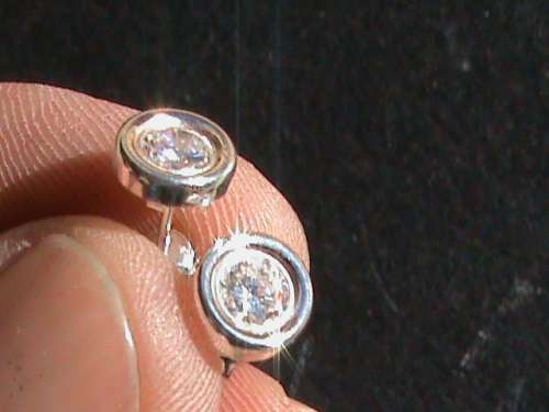 SOLID STERLING SILVER STUD EARRINGS. 8 MM ROUND WHITE CZ STONES