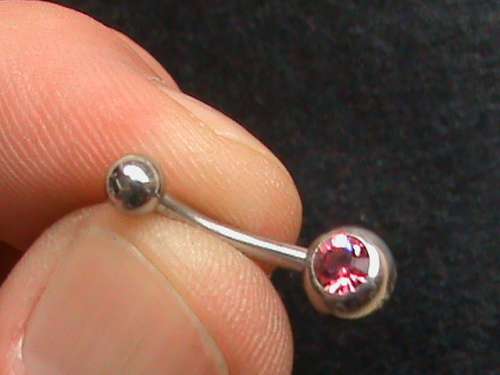 QUALITY SURGICAL STEEL BELLY RING.  PINK STONE