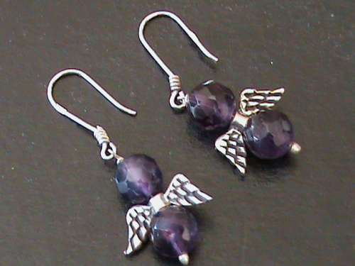 SOLID STERLING SILVER / AMETHYST FAIRY WING EARRINGS