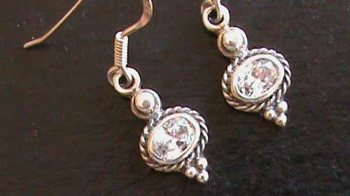 SOLID STERLING SILVER HOOK EARRINGS, WHITE CZ STONES