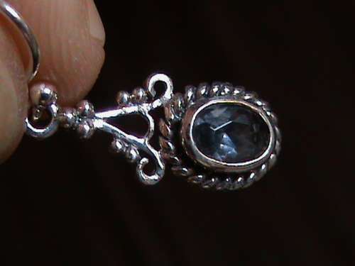 SOLID STERLING SILVER EARRINGS.   BLUE CZ STONES