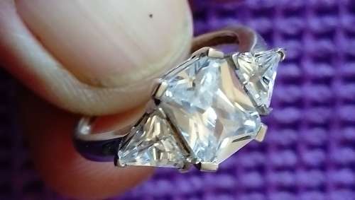 SOLID STERLING SILVER RING,  WHITE CZ STONES. SIZE O