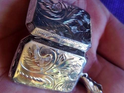 LARGE SOLID STERLING SILVER LOCKET. ENGRAVED.