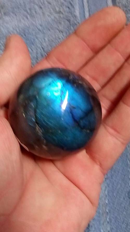 GOOD GRADE LABRADORITE BALL.  NICE LARGE BLUE REFLECTION
