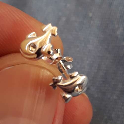 SOLID STERLING SILVER WHALE STUD EARRINGS.