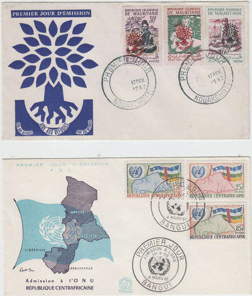 2 FDCs 1, Mauretania, 1 Central Afric. Rep. 1962 & 1960