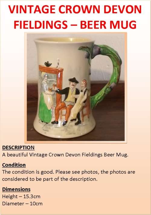 VINTAGE CROWN DEVON FIELDINGS  BEER MUG