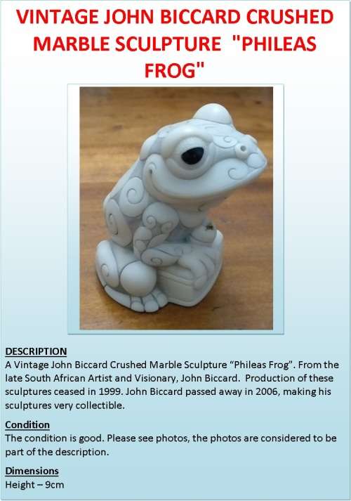 VINTAGE JOHN BICCARD CRUSHED MARBLE SCULPTURE  "PHILEAS FROG"