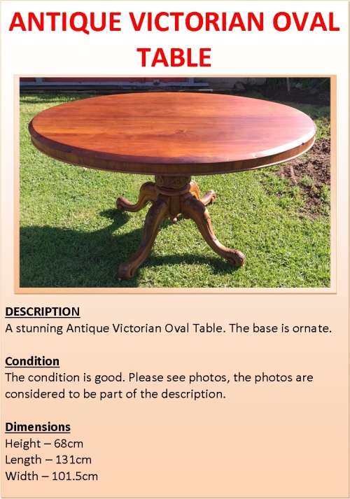 ANTIQUE VICTORIAN OVAL TABLE